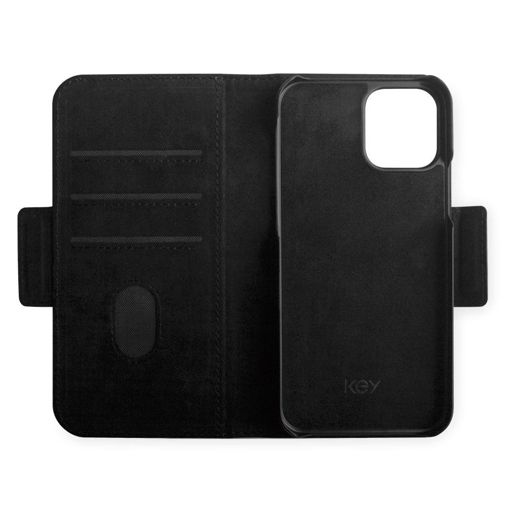 iPhone 12 / 12 Pro Key Nordfjord Slim Magnet Wallet PU Leather Flip Case - Black