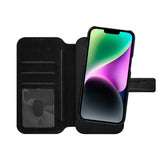 iPhone 14 Plus Key Unstad Magnet Wallet Leather Case - Black