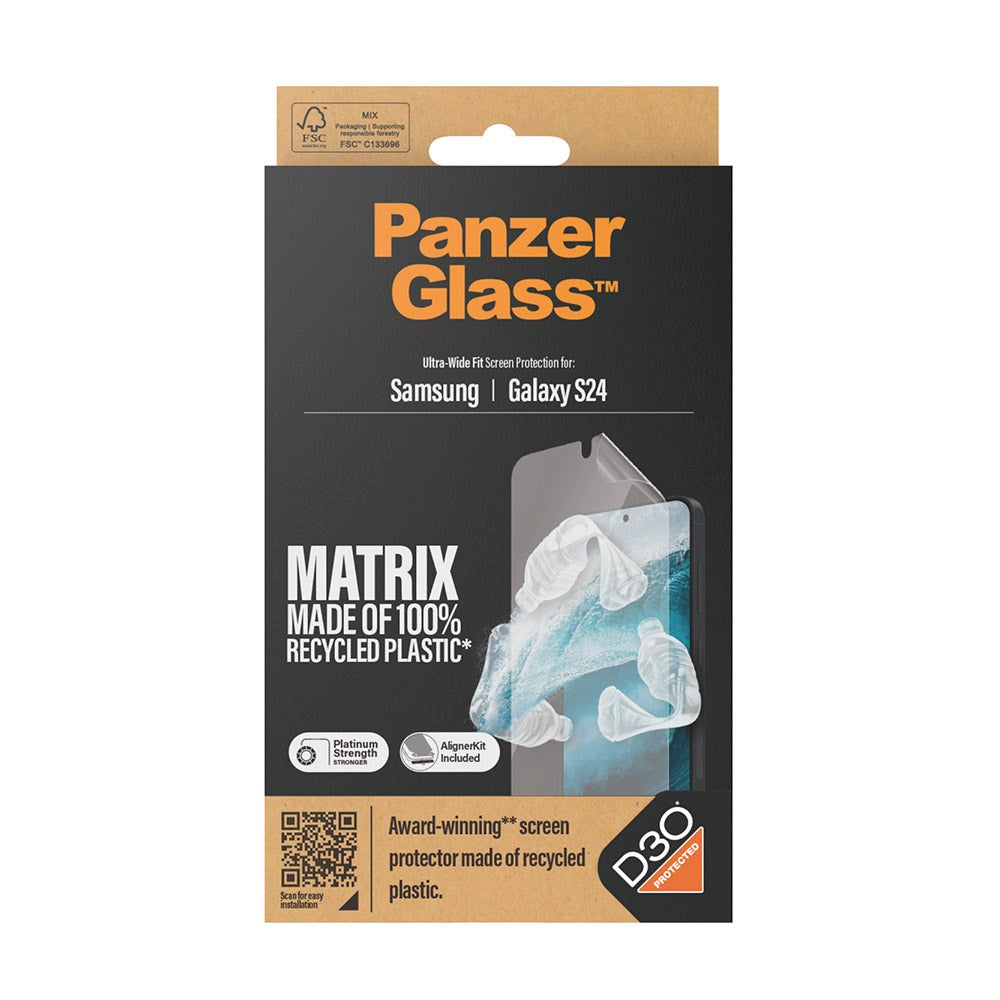 Samsung Galaxy S24 PanzerGlass Matrix AntiBacterial Ultra Wide Fit Screen Protector- AlignerKit - Platinum Strength - Transparent