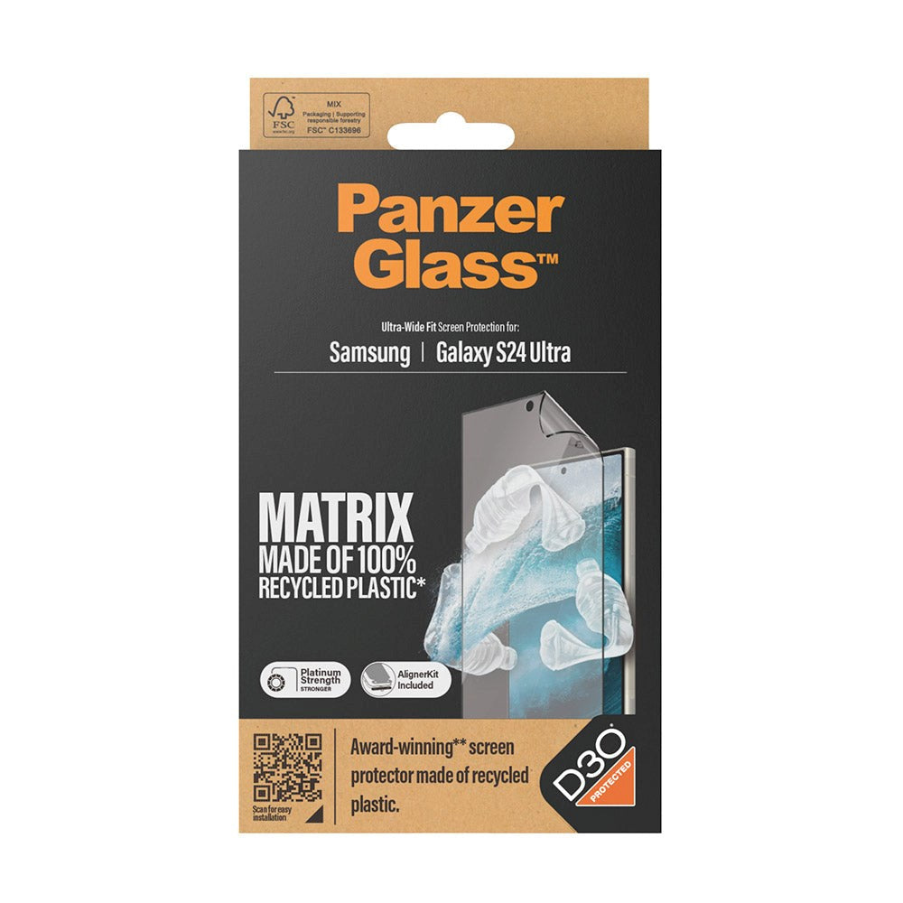 Samsung Galaxy S24 Ultra PanzerGlass Matrix AntiBacterial Ultra Wide Fit Screen Protector- AlignerKit - Platinum Strength - Transparent