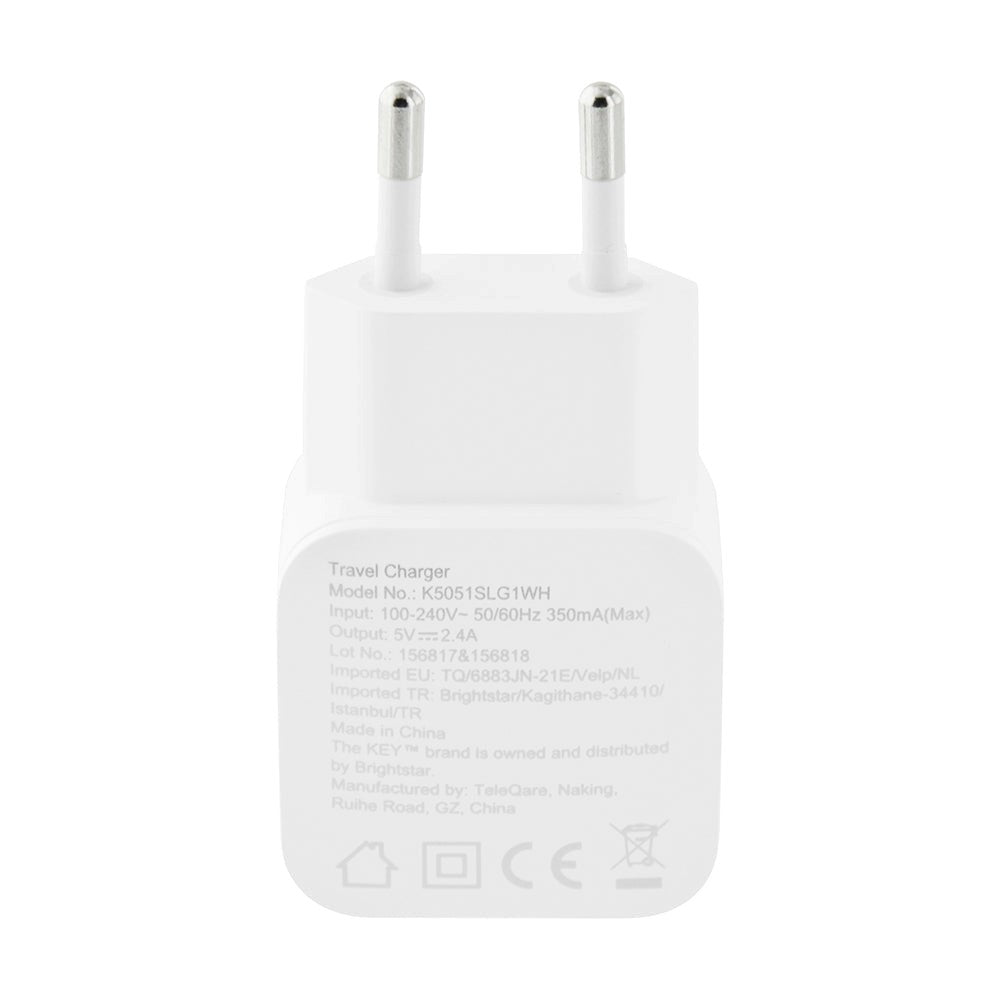 KEY Power 12W Wall Charger with USB-A - with Lightning Cable - White