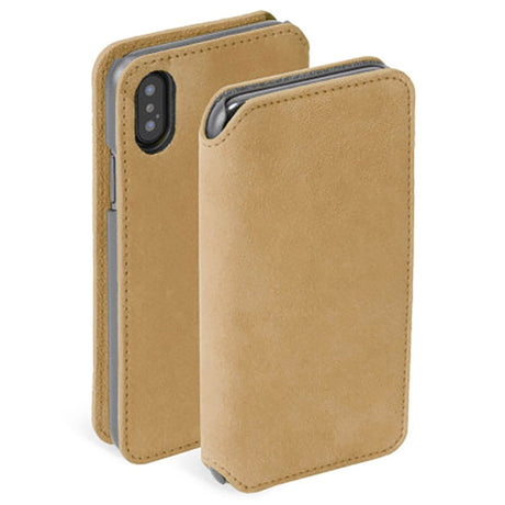 Krusell Broby Slim Wallet iPhone XS/X Suede Flip Case - Beige