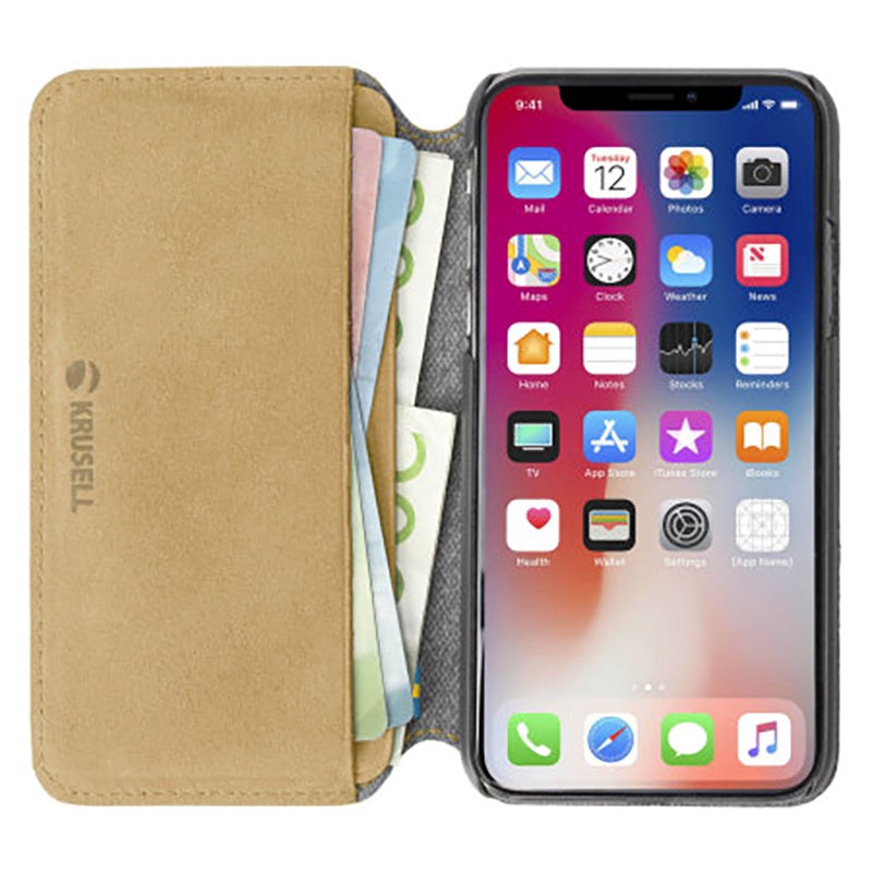 Krusell Broby Slim Wallet iPhone XS Max Suede Flip Case - Beige