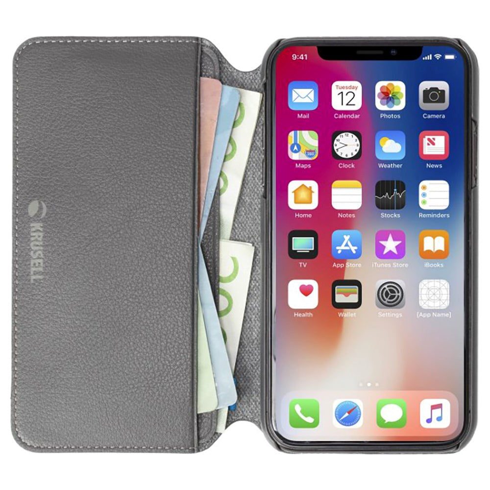 Krusell Pixbo 4 Card FolioCase iPhone Xs Max Leather Flip Case - Grey