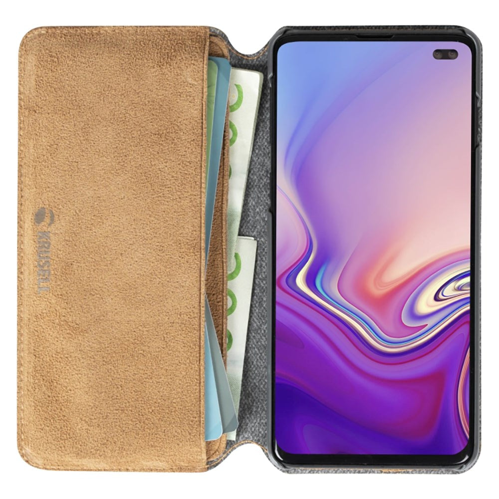 Krusell Broby Slim Wallet Samsung Galaxy S10+ (Plus) Suede Flip Case - Beige