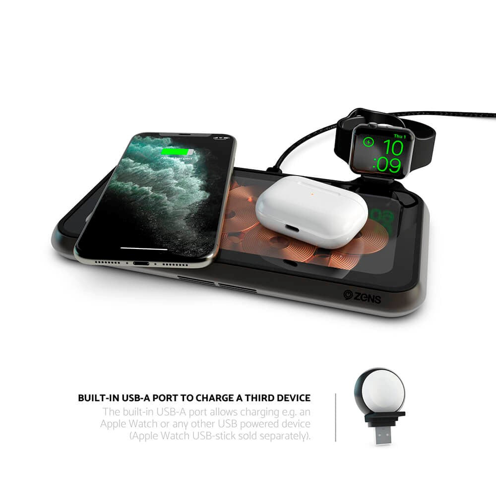 ZENS Liberty Dual Wireless Charger 30W Fast Charge - Transparent