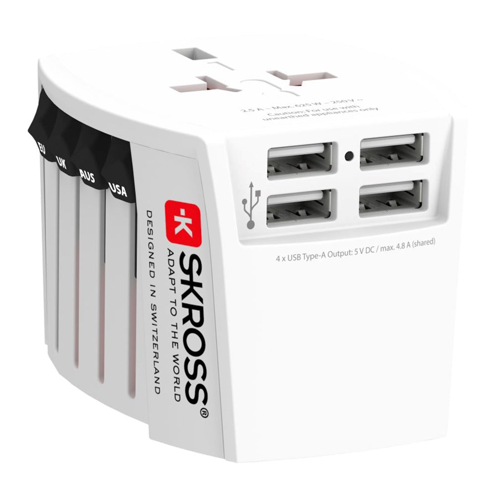 Travel Adapter Skross MUV World w. 4 x USB-A - White