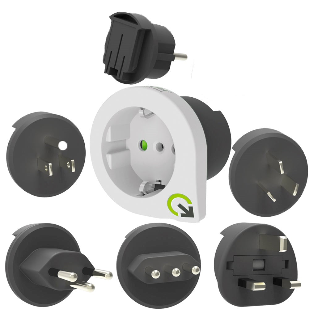 Q2 Power Qplux 5-in-1 Europe to Global Travel Adapter - Black / White