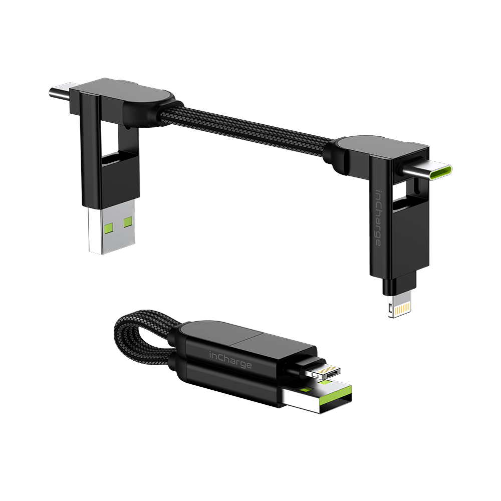 Rolling Square inCharge X USB-A and USB-C Cable For Micro USB / USB-C / Lightning 6-In-1 100W - Black