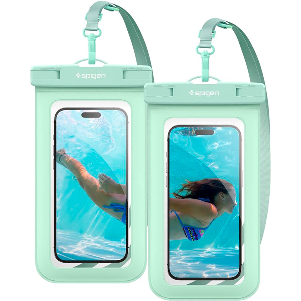 Spigen A601 Universal Waterproof Case Pouch - 2 Pack - Green / Transparent (Max. Phone: 169 x 90mm)