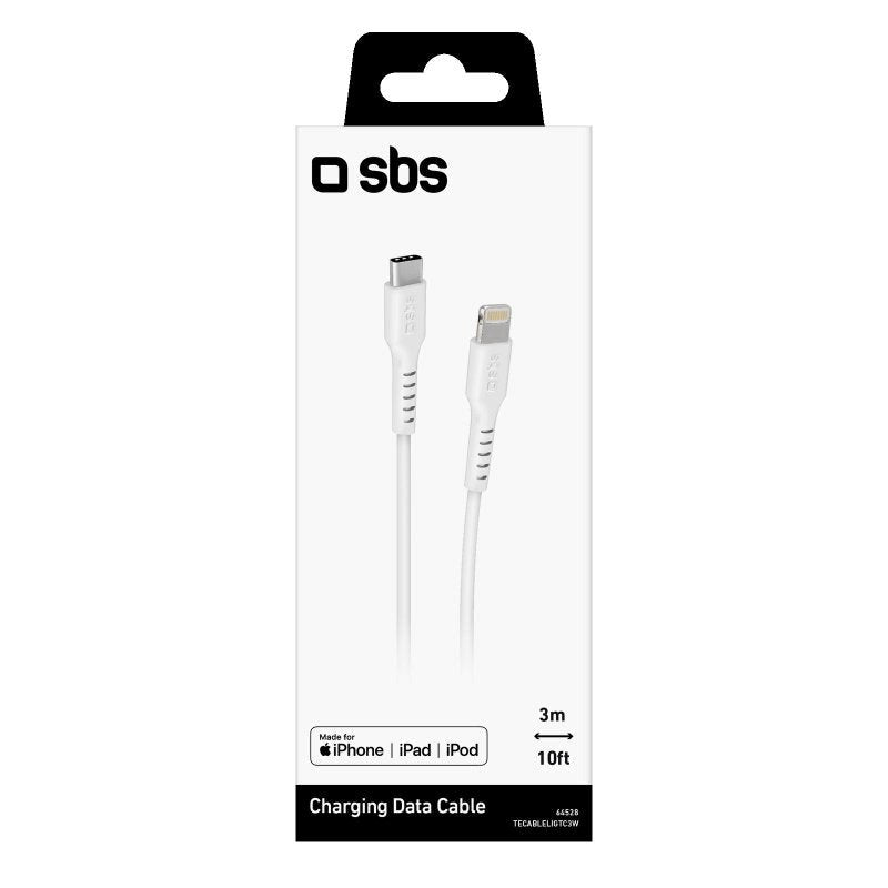 SBS USB-C to Lightning Cable - 3 Meter - MFI - 480 Mbit/s - White