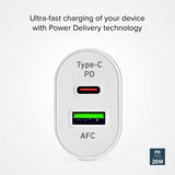 SBS 20W Car Charger with USB-A AFC & USB-C PD - White