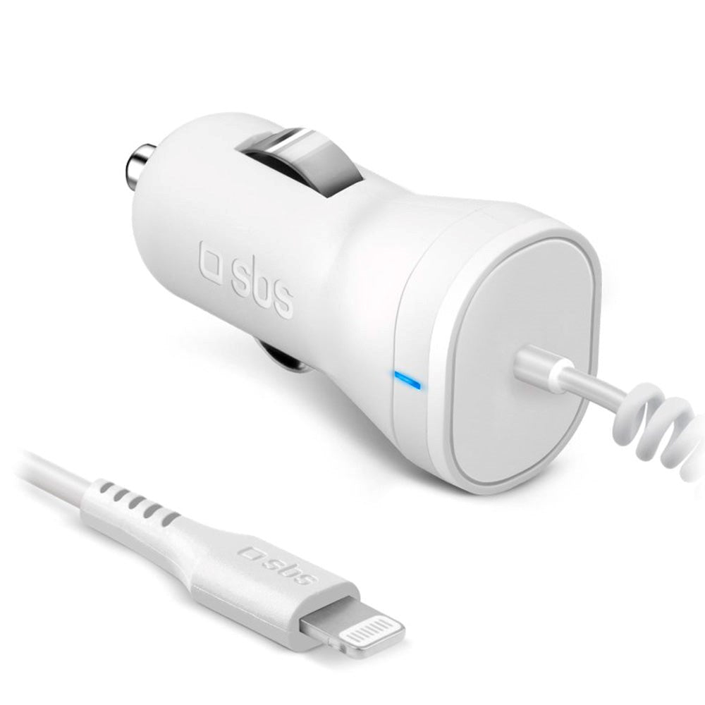 SBS 10W Car Charger with Integrated MFI Lightning Cable - White