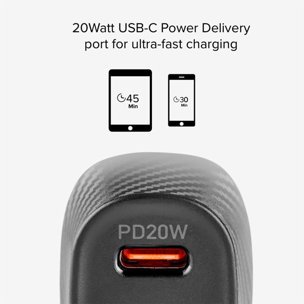 SBS 20W Car charger with 1 x AFC USB-A & 1 x USB-C PD - Black