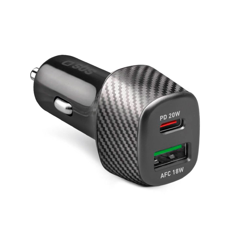 SBS 20W Car charger with 1 x AFC USB-A & 1 x USB-C PD - Black