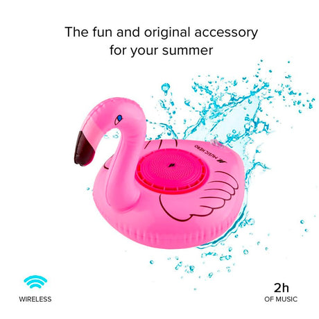 MUSIC HERO Bluetooth Speaker with Inflatable Swimming Ring - Flamingo