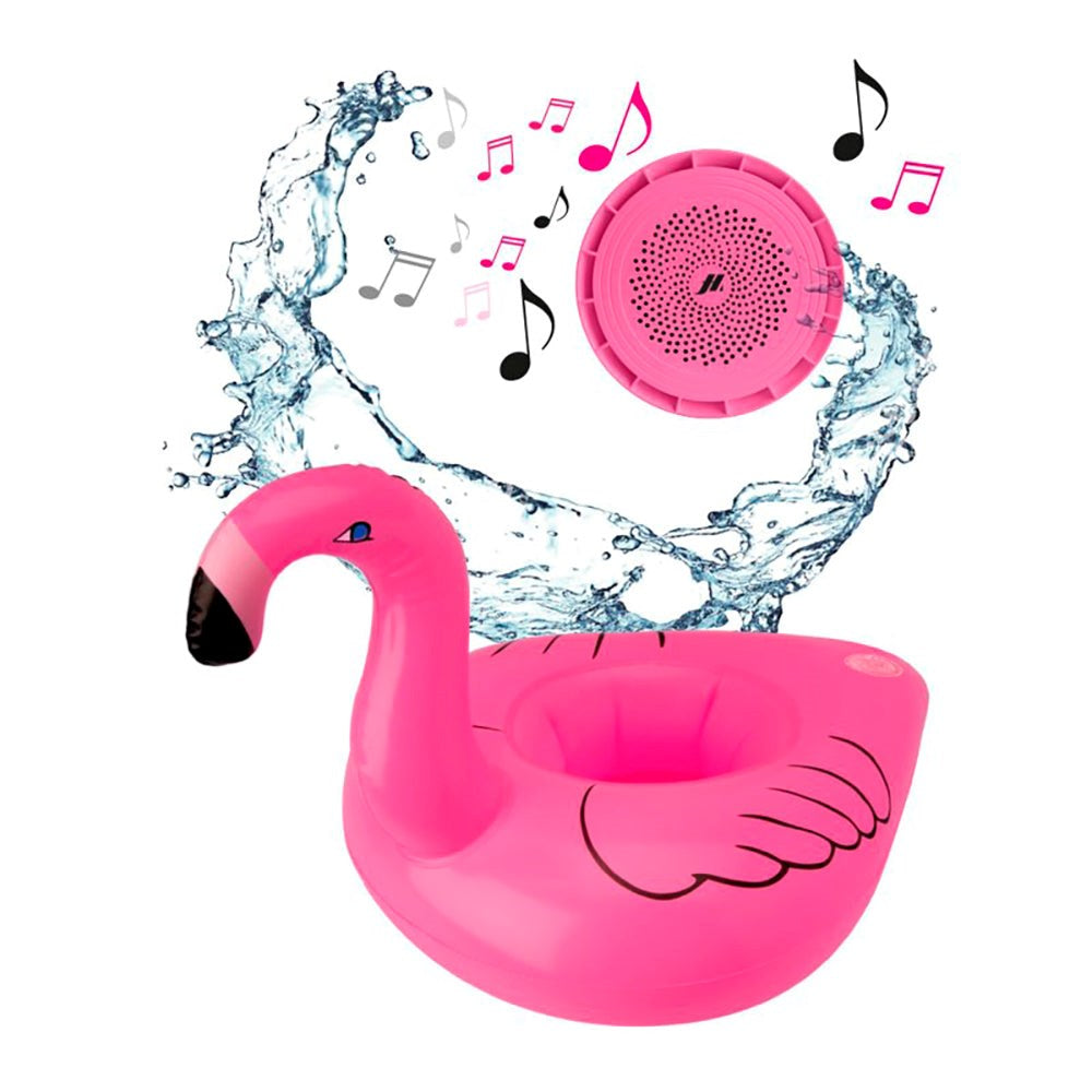 MUSIC HERO Bluetooth Speaker with Inflatable Swimming Ring - Flamingo