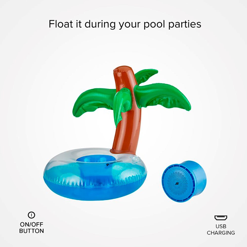 MUSIC HERO Bluetooth Speaker with Inflatable Swimming Ring - Island with Palm Tree