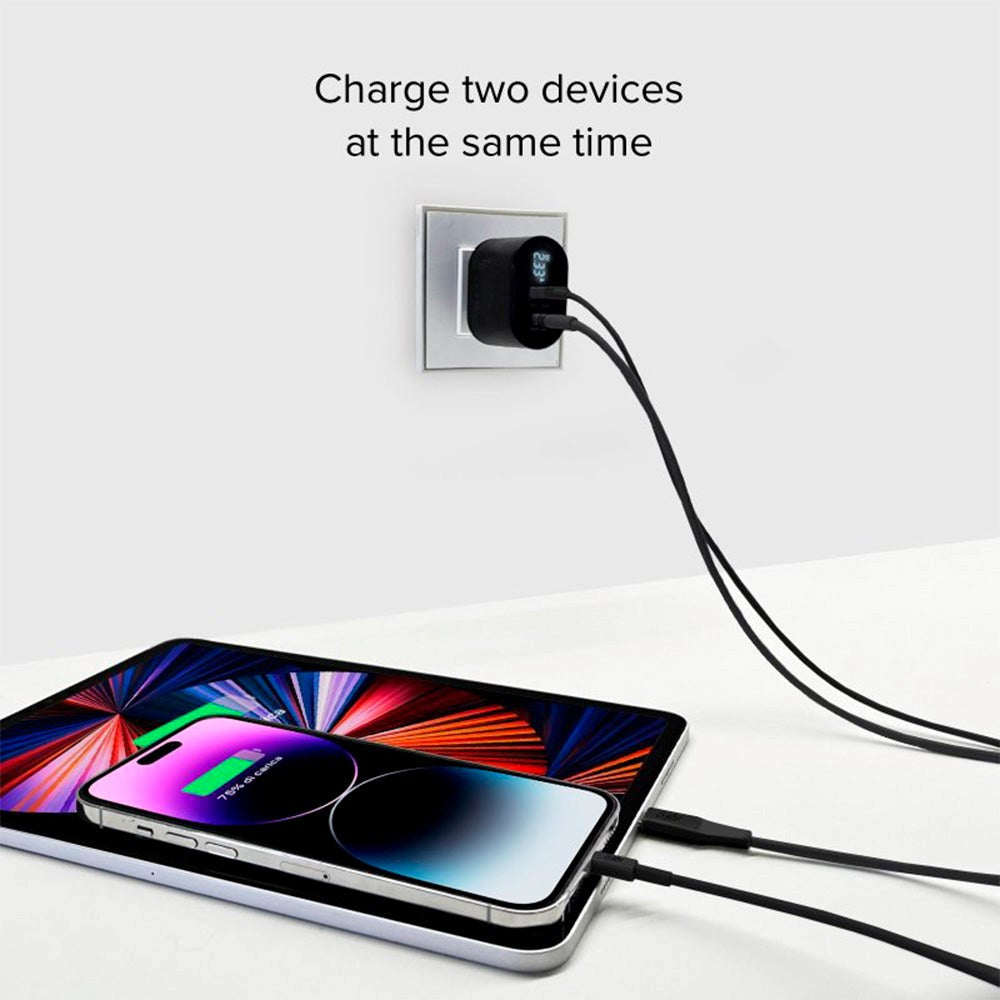 SBS 20W LCD Screen Wall Charger with USB-C PD & USB-A AFC - Black