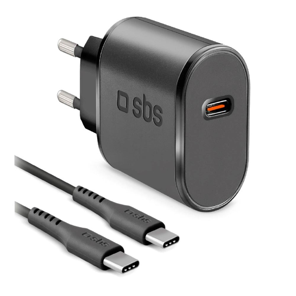 SBS 15W Wall Charger Kit w. USB-C AFC & USB-C Cable - Black