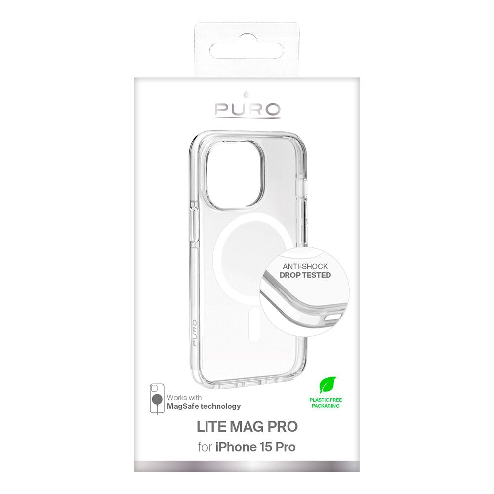 iPhone 15 Pro Puro Lite Mag Pro Case - MagSafe Compatible - Transparent / White