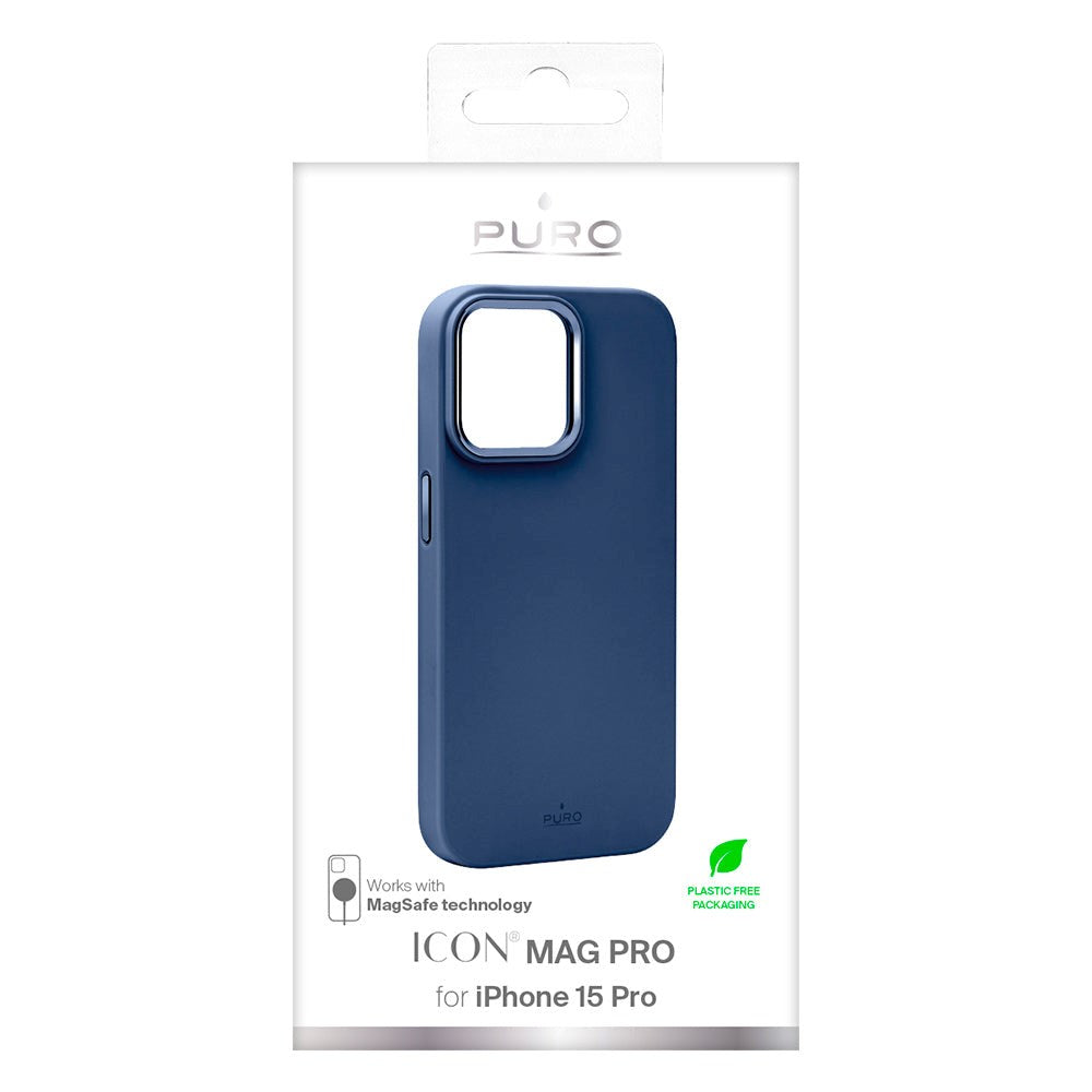 iPhone 15 Pro Puro Icon Mag Pro Silicone Case - MagSafe Compatible - Dark Blue