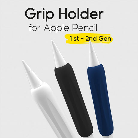 doodroo Silicone Holder for Apple Pencil 1 & 2 Gen. - 3-Pack - Black / White / Blue