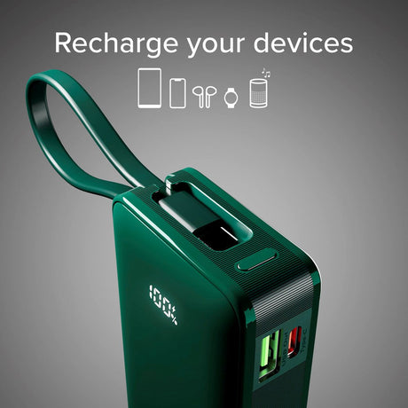 SBS - 20W LCD PowerBank with 1x USB-A & 1x USB-C - 10.000 mAh - Green