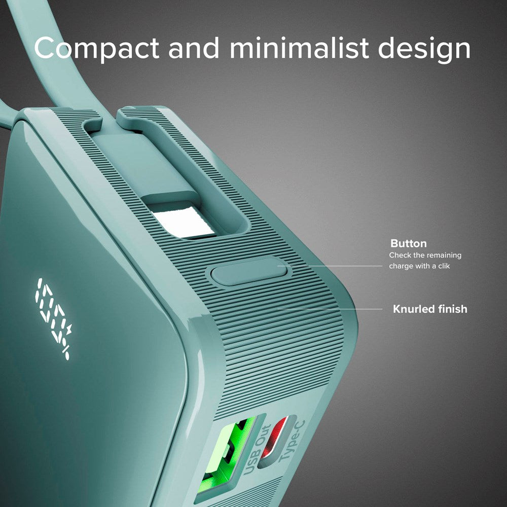 SBS - 20W LCD PowerBank with 1x USB-A & 1x USB-C - 10.000 mAh - Light Blue