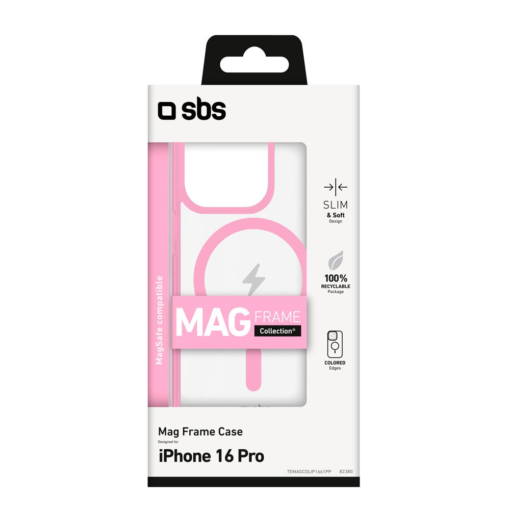 iPhone 16 Pro SBS Mag Frame Case - MagSafe Compatible - Transparent / Pink