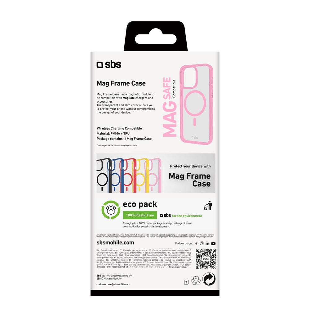 iPhone 16 Pro SBS Mag Frame Case - MagSafe Compatible - Transparent / Pink