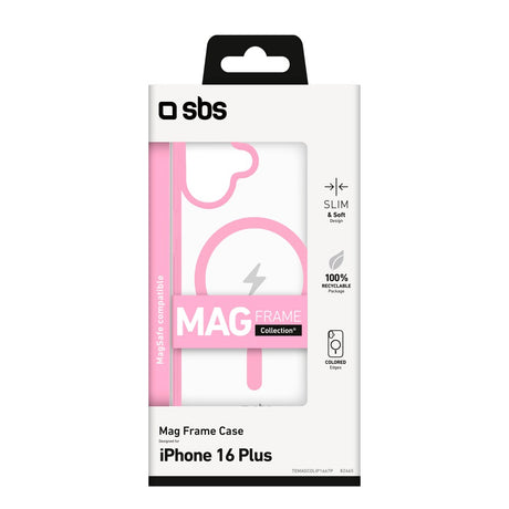 iPhone 16 Plus SBS Mag Frame Case - MagSafe Compatible - Transparent / Pink