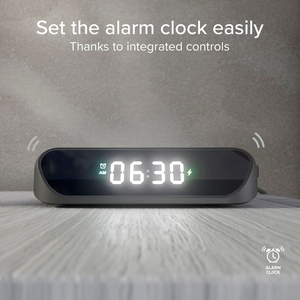 SBS 15W 2-in-1 Wireless Charger with Alarm Clock - Black