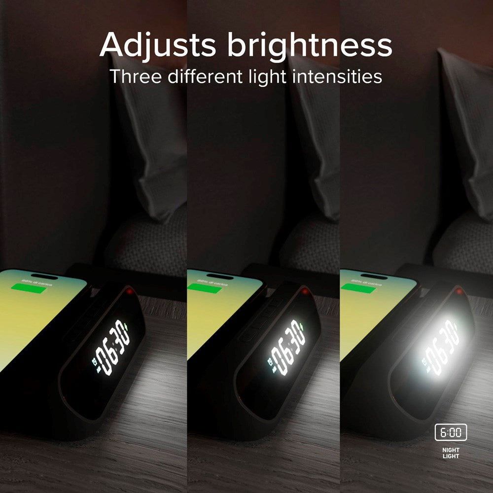 SBS 15W 2-in-1 Wireless Charger with Alarm Clock - Black