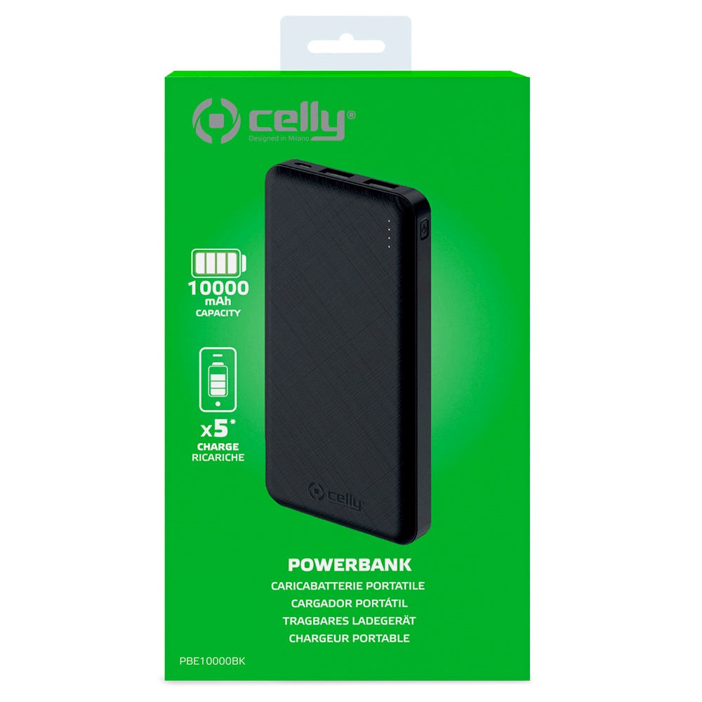 Celly Shock 10W PowerBank 10,000 mAh with 2 x USB-A - Black