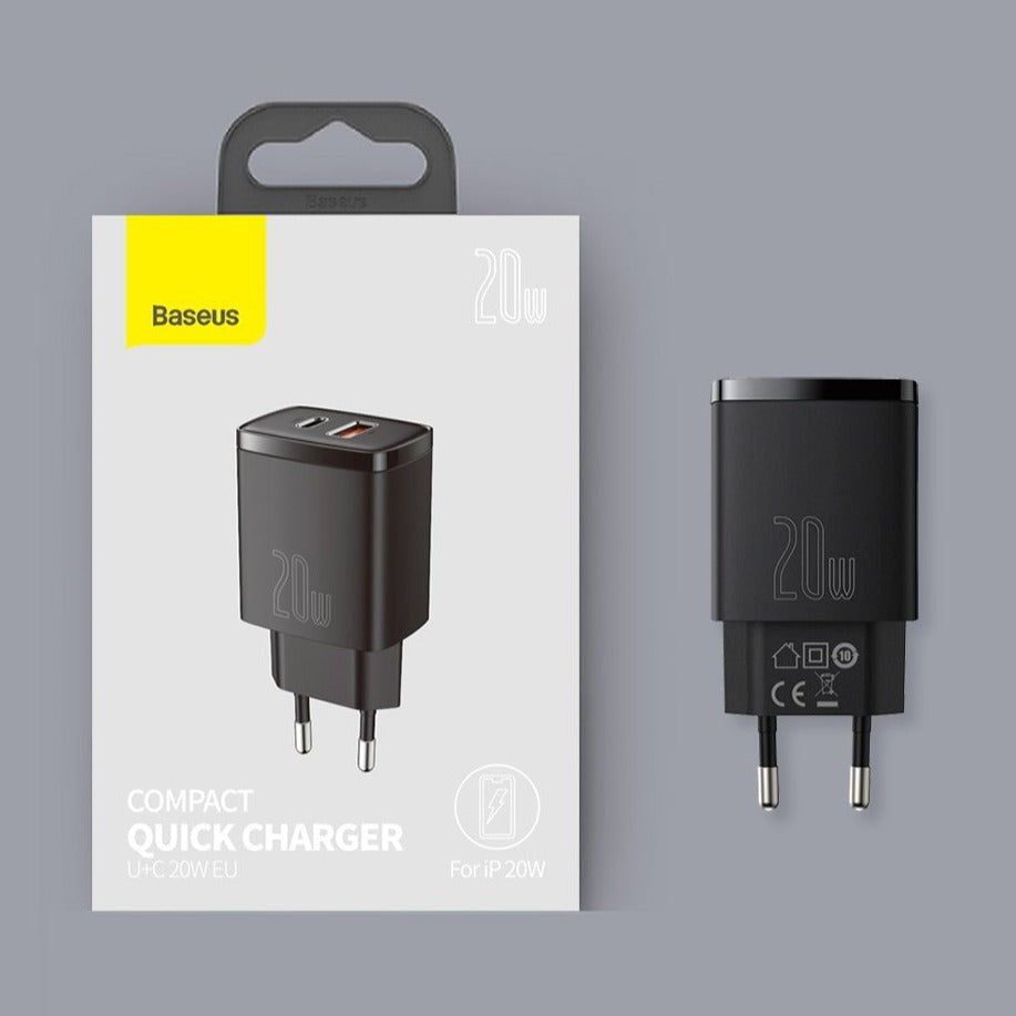 Baseus Compact 20W Wall Charger USB-C / USB-A Quick Charge - Black