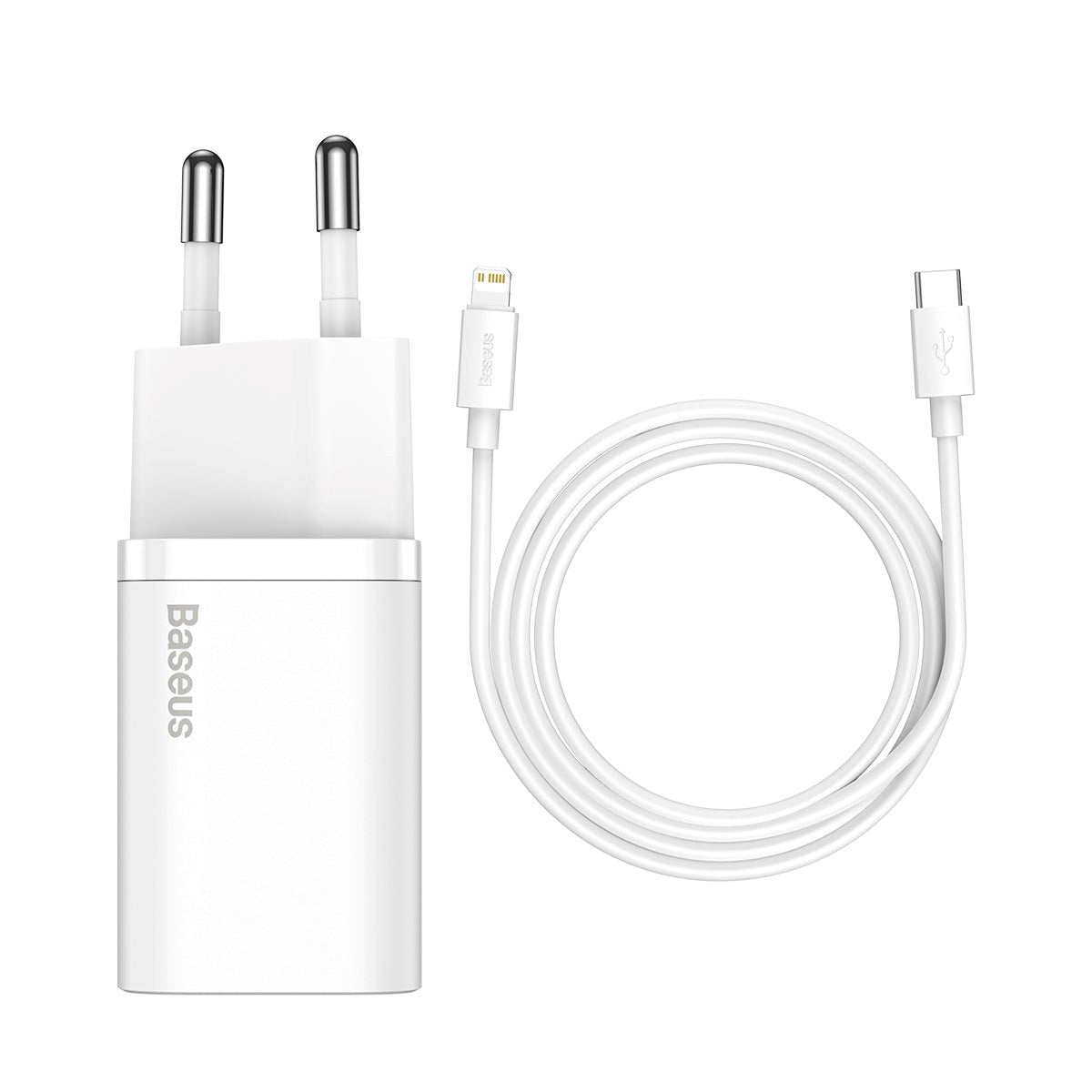 Baseus Compact 20W Wall Charger USB-C Quick Charge w. 1 meter USB-C to Lightning Cable - White