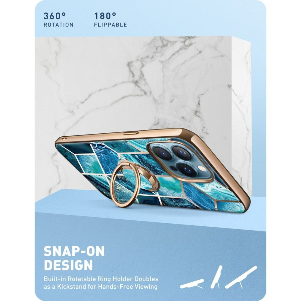 iPhone 13 Pro i-Blason Cosmo Marble Snap Case w. Ring holder - Ocean Blue