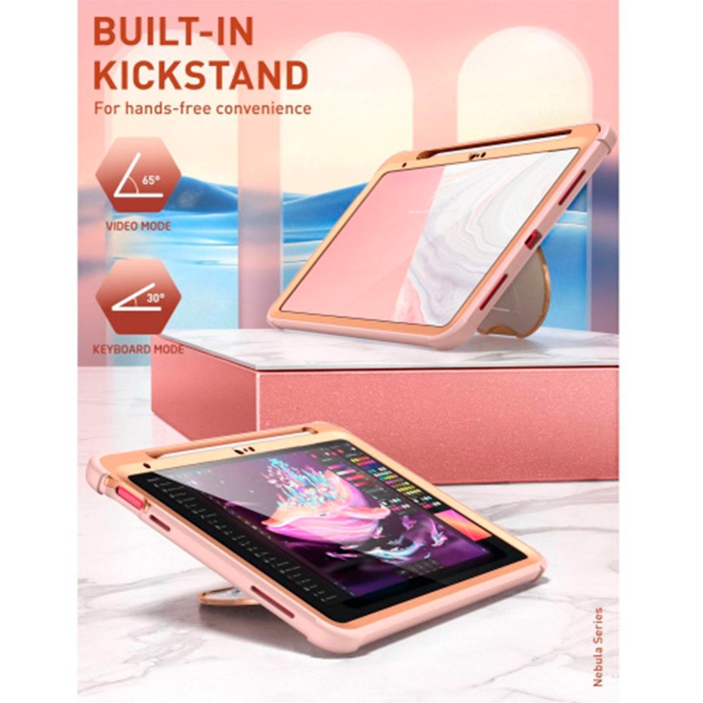 iPad 10.9" (2022) Supcase Cosmo Pencil Tri-Fold Leather Flip Case w. Screen Protection - Pink Marble