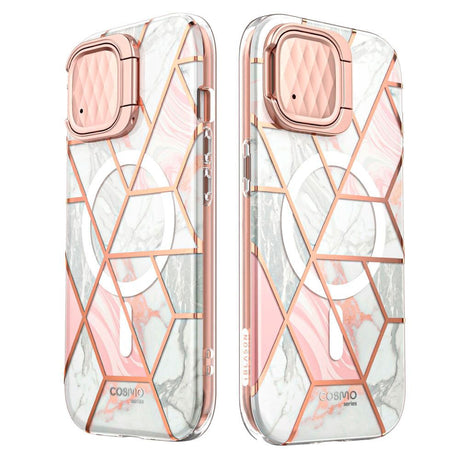 iPhone 15 i-Blason Cosmo Marble Case w. Screen Protector - MagSafe Compatible - Pink