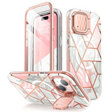 iPhone 15 i-Blason Cosmo Marble Case w. Screen Protector - MagSafe Compatible - Pink