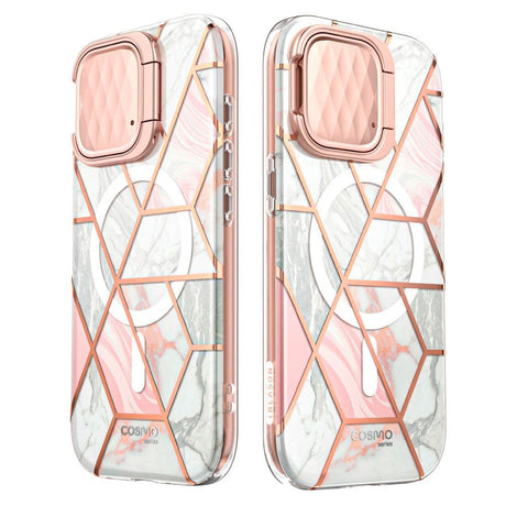 iPhone 15 Pro i-Blason Cosmo Marble Case w. Screen Protector - MagSafe Compatible - Pink