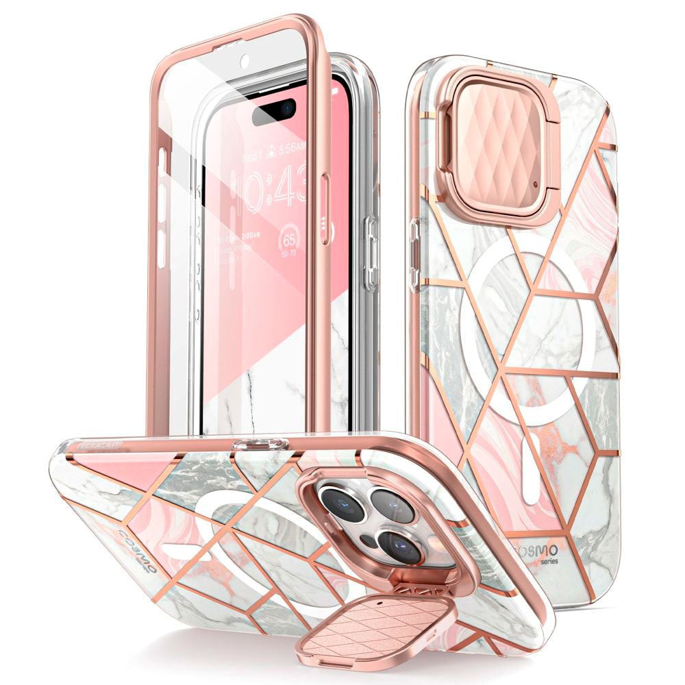 iPhone 15 Pro Max i-Blason Cosmo Marble Case w. Screen Protector - MagSafe Compatible - Pink