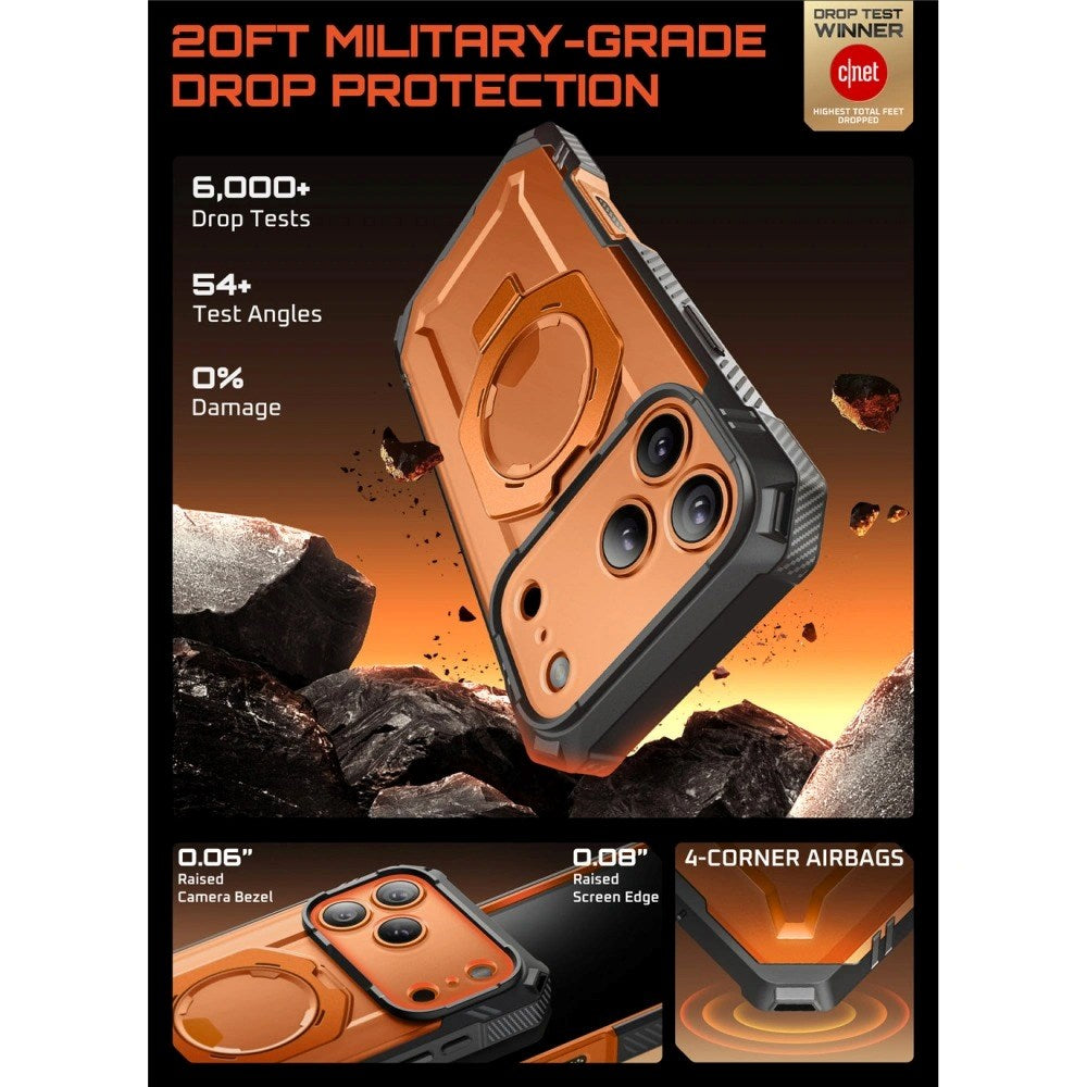 iPhone 17 Pro SUPCASE UB GRIB PRO MAG Case w. Screen Protector - MagSafe Compatibel - Transparent / Orange