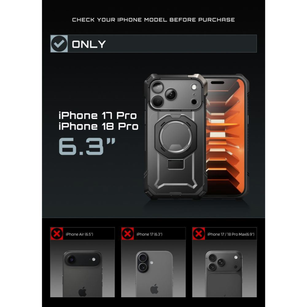 iPhone 18 Pro / 17 Pro Supcase UB Grip Mag Case - MagSafe Compatible - Black