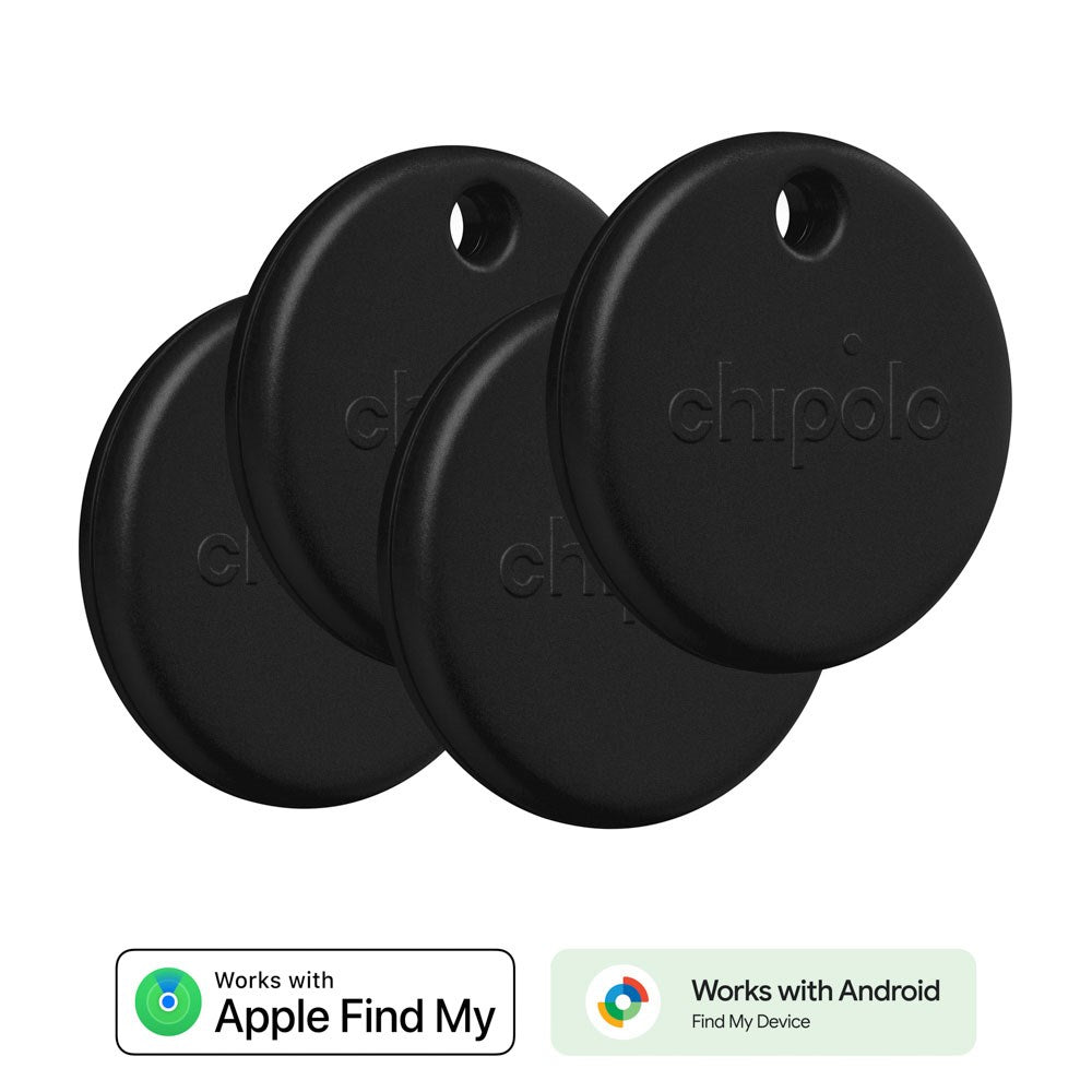 Chipolo POP Bluetooth GPS Tracker - Compatible with Apple Find My & Google's Find My Device - 4 Pcs. - Black