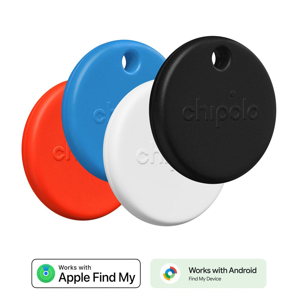 Chipolo POP Bluetooth GPS Tracker - Compatible with Apple Find My & Google's Find My Device - 4 Pcs. - Red / Blue / White / Black
