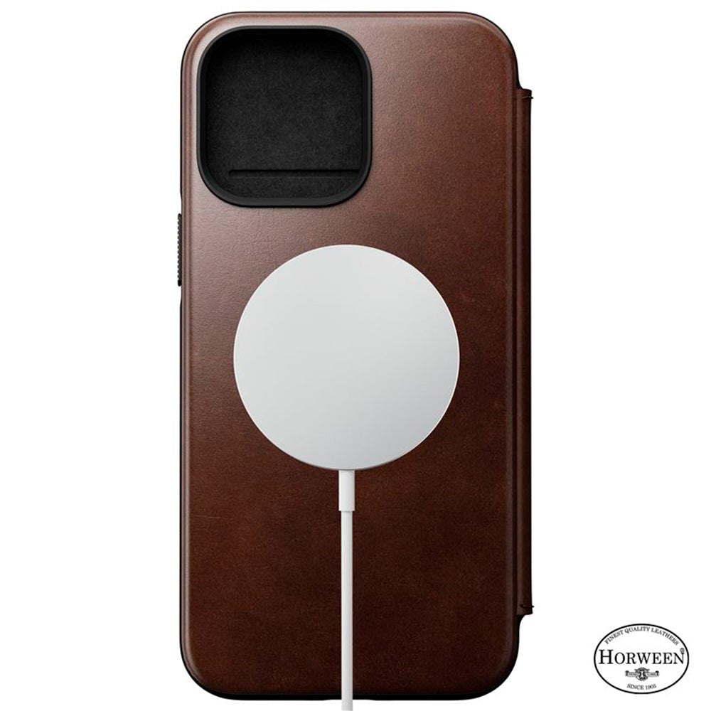 iPhone 14 Pro Max Nomad Modern Horween Leather Folio Case - MagSafe Compatible - Brown