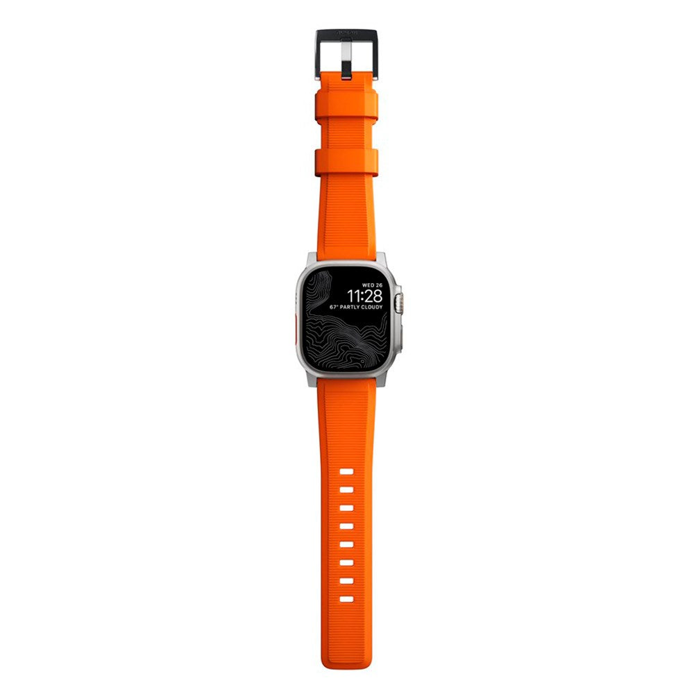 Nomad Apple Watch (42/44/SE/45/46/49mm) Rugged Band Strap - Ultra Orange / Silver Hardware