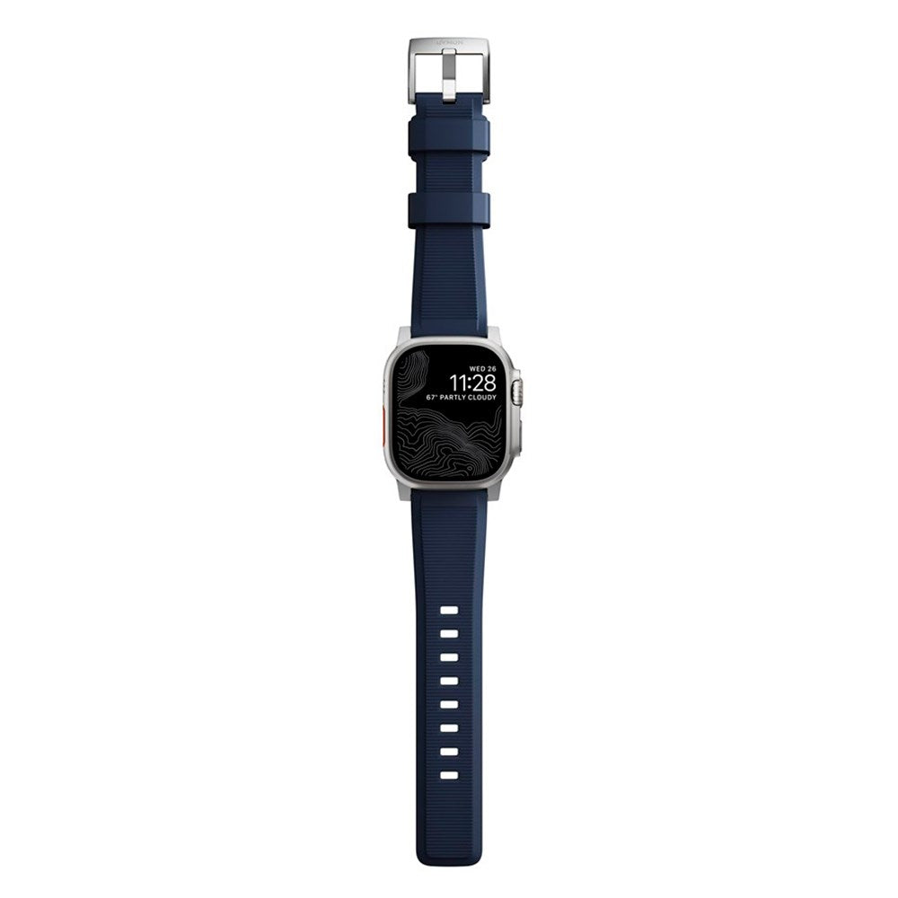 Nomad Apple Watch (42/44/SE/45/46/49mm) Rugged Band Strap - Atlantic Blue / Silver Hardware